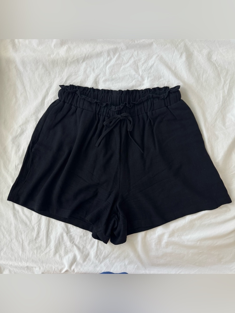 Black Linen Drawstring Shorts